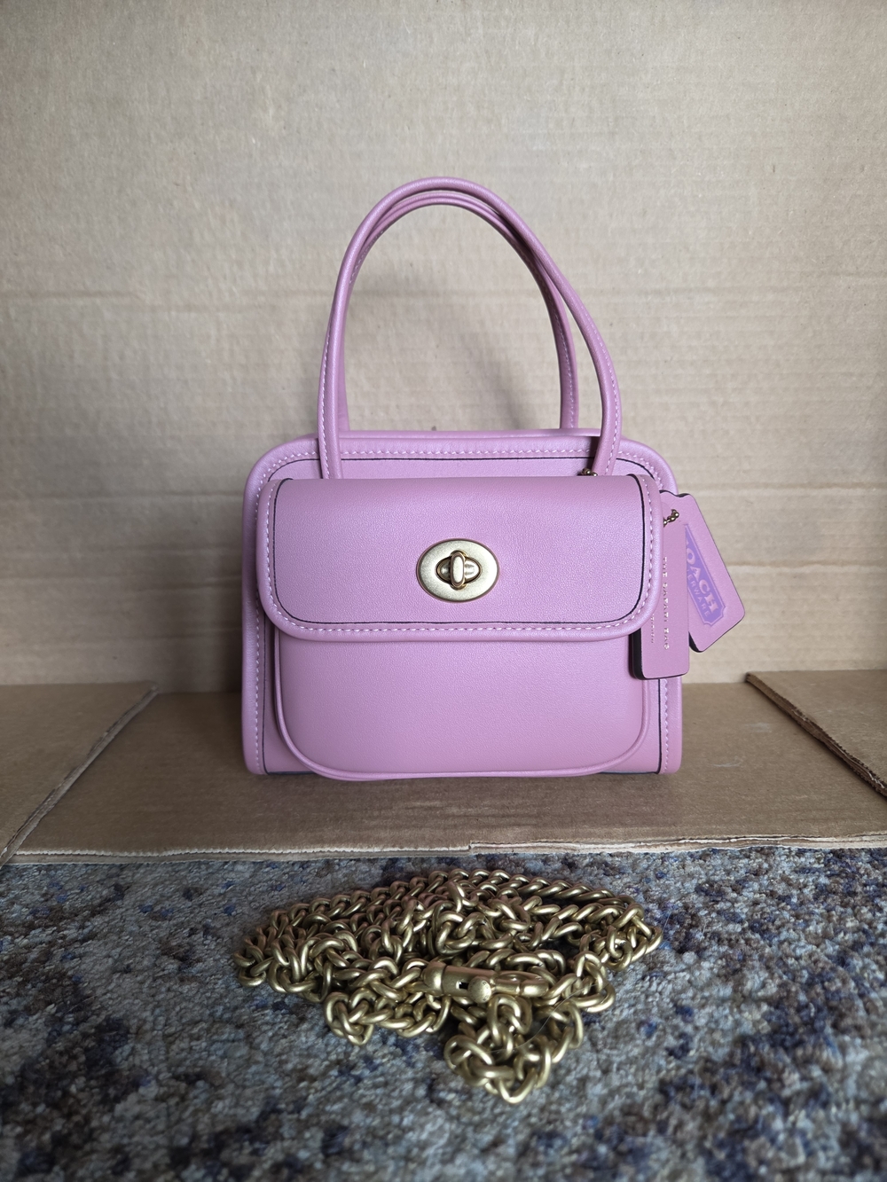 Coach Safari True Pink Turnlock Leather Mini Bag